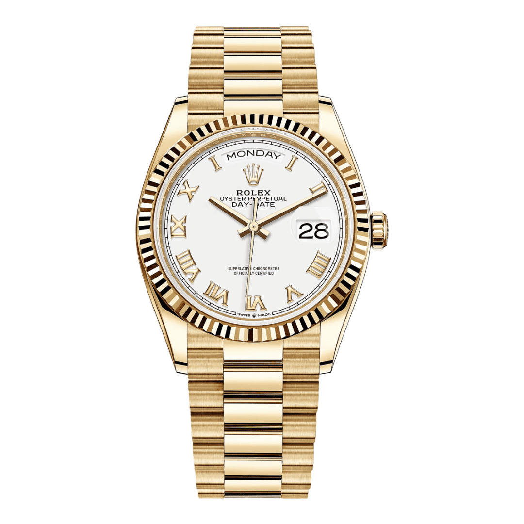 Rolex Day-Date 36 Yellow Gold White Roman Dial Replica