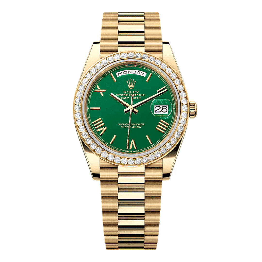 Rolex Day-Date Yellow Gold Green Dial Diamond Bezel Replica
